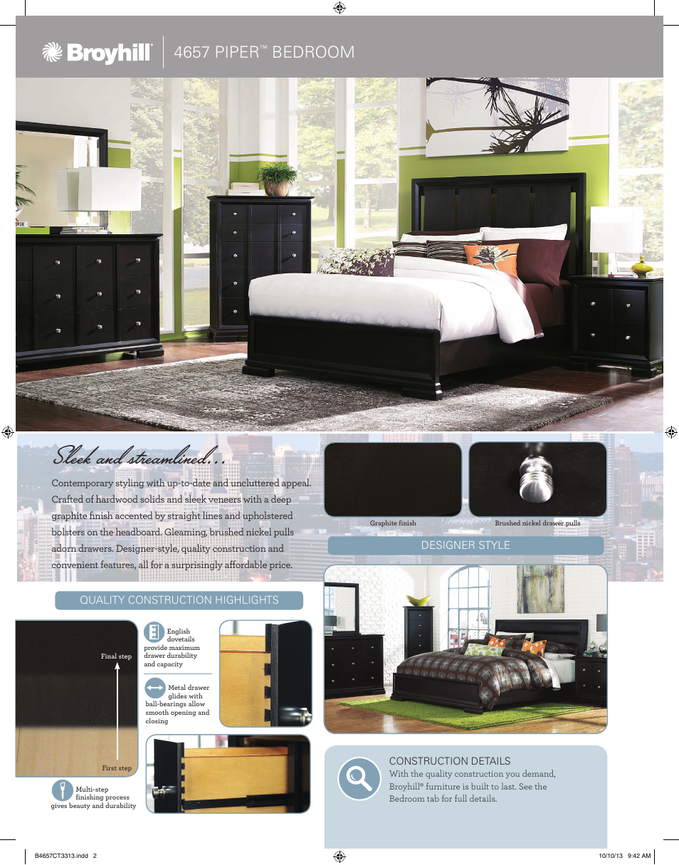 Sleek and streamlined, Sleigh bed room scene, 4657 piper | Bedroom | Broyhill PIPER DRESSER MIRROR Product Details User Manual | Page 2 / 4