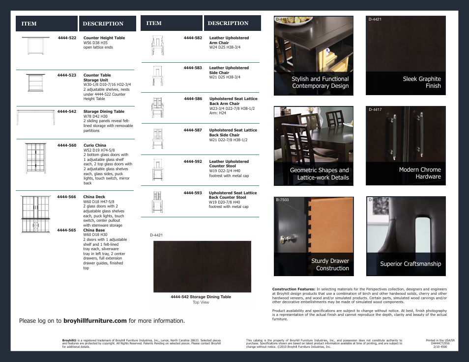 Sleek graphite finish | Broyhill PERSPECTIVES LEATHER UPHOLSTERED COUNTER STOOL Product Details User Manual | Page 4 / 4