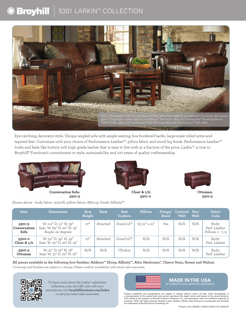 5301 larkin, Collection, Made in the usa | Broyhill LARKIN CONVERSATION SOFA, CHAIRS, OTTOMAN Product Details User Manual | Page 2 / 2