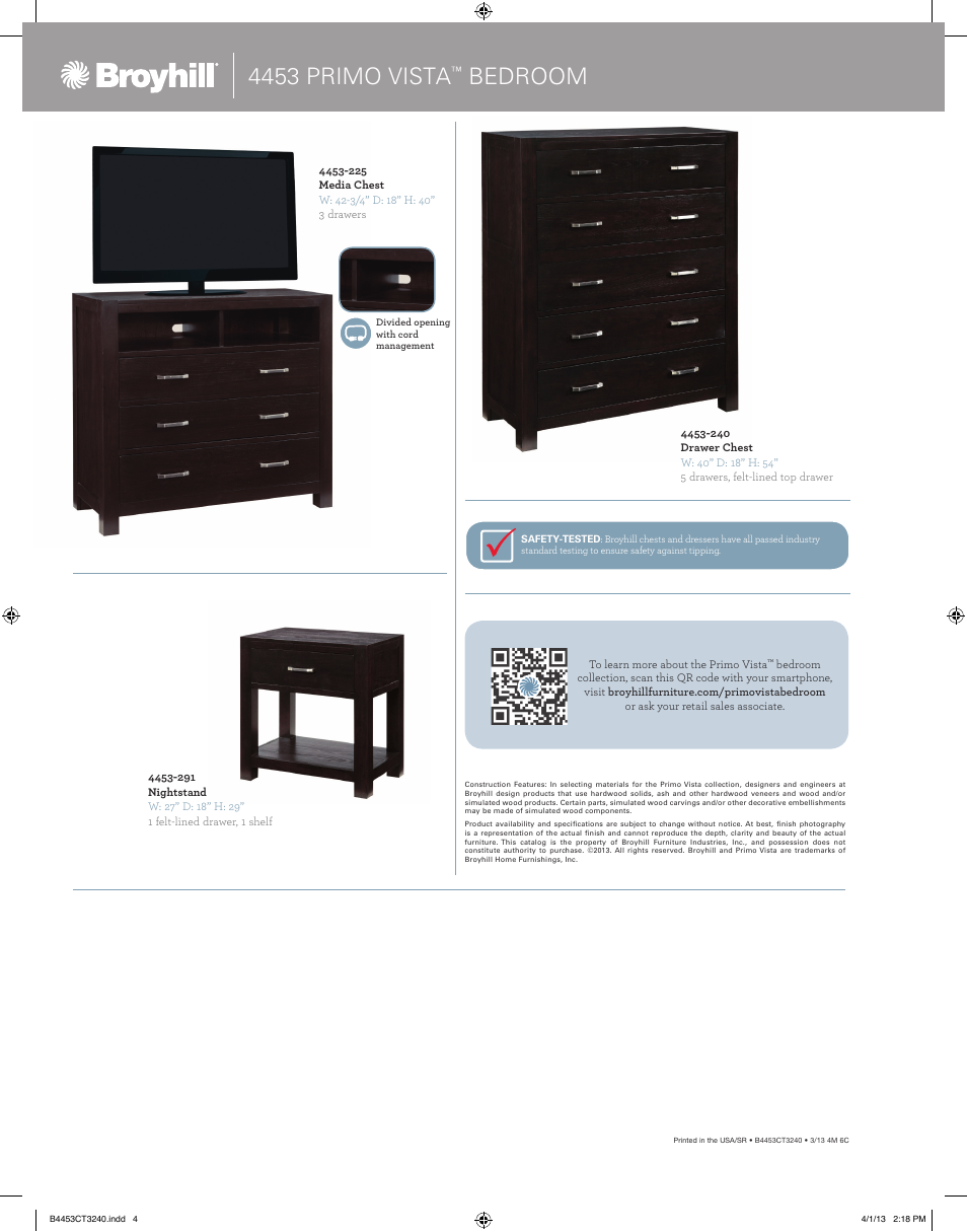 4453 primo vista, Bedroom | Broyhill PRIMO VISTA DRESSER MIRROR Product Details User Manual | Page 4 / 4