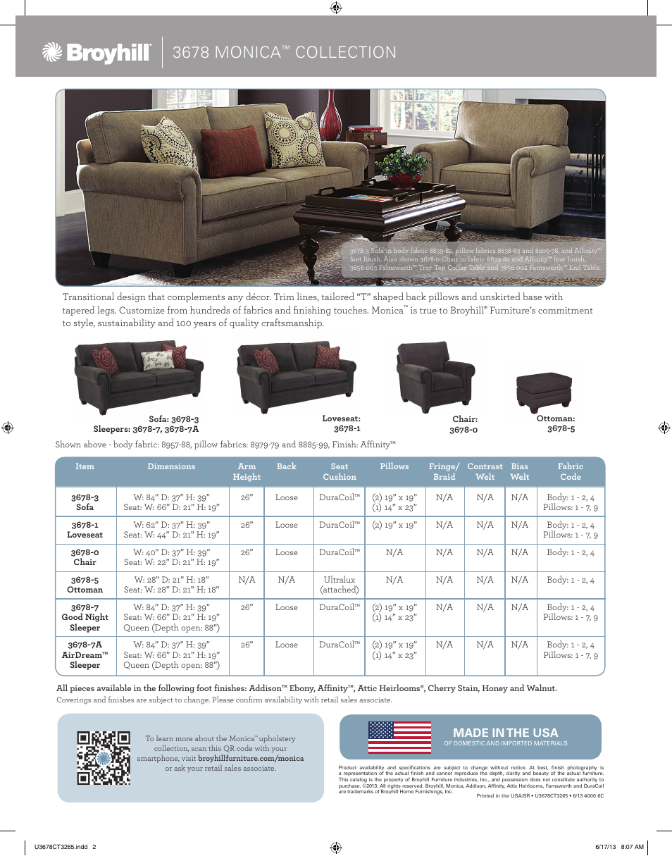 3678 monica, Collection | Broyhill MONICA OTTOMAN Product Details User Manual | Page 2 / 2