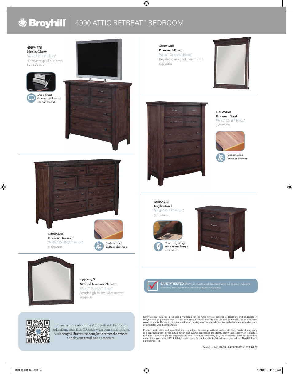 4990 attic retreat, Bedroom | Broyhill ATTIC RETREAT DRAWER DRESSER, CHEST, NIGHTSTAND Product Details User Manual | Page 4 / 4