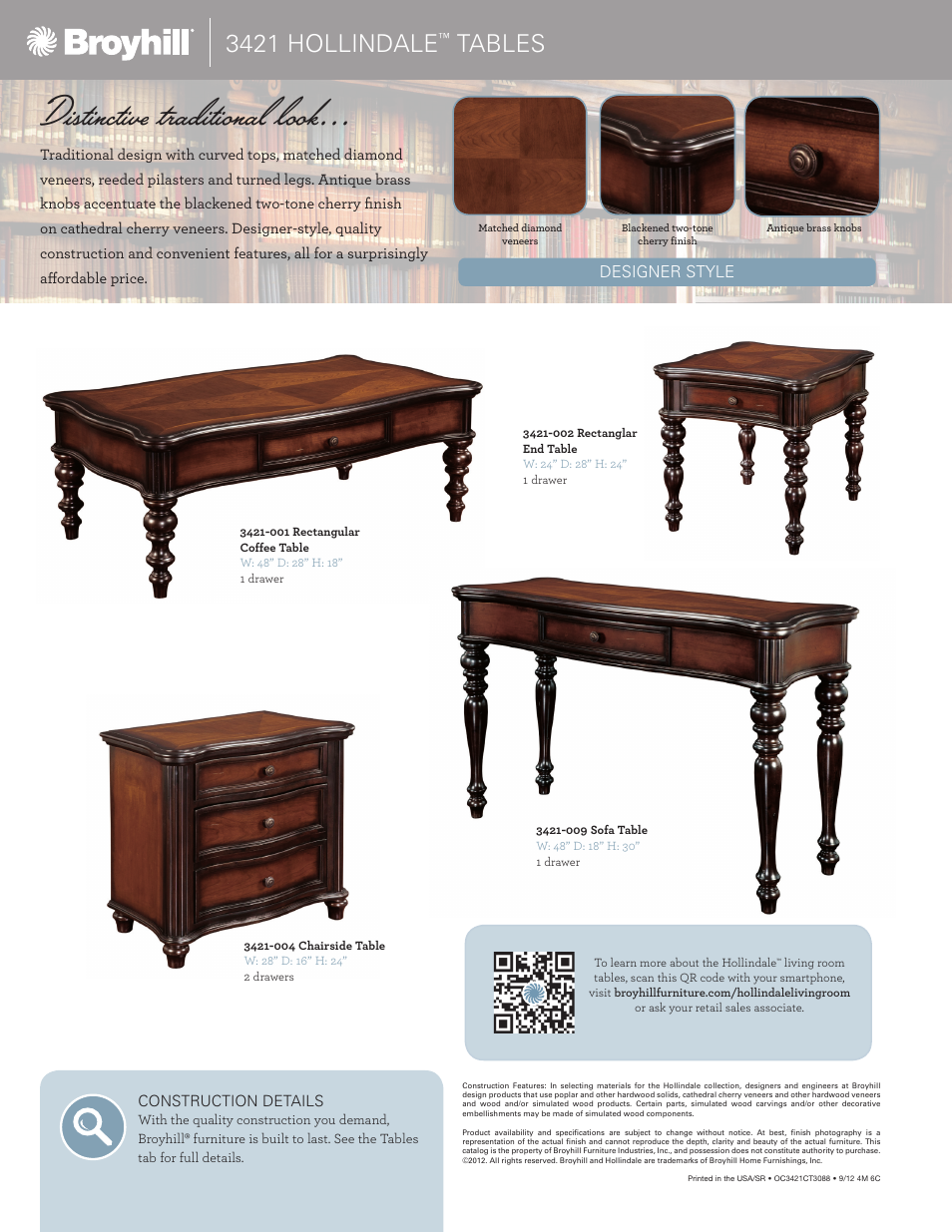 Distinctive traditional look, 3421 hollindale, Tables | Broyhill HOLLINDALE CHAIRSIDE CHEST Product Details User Manual | Page 2 / 2