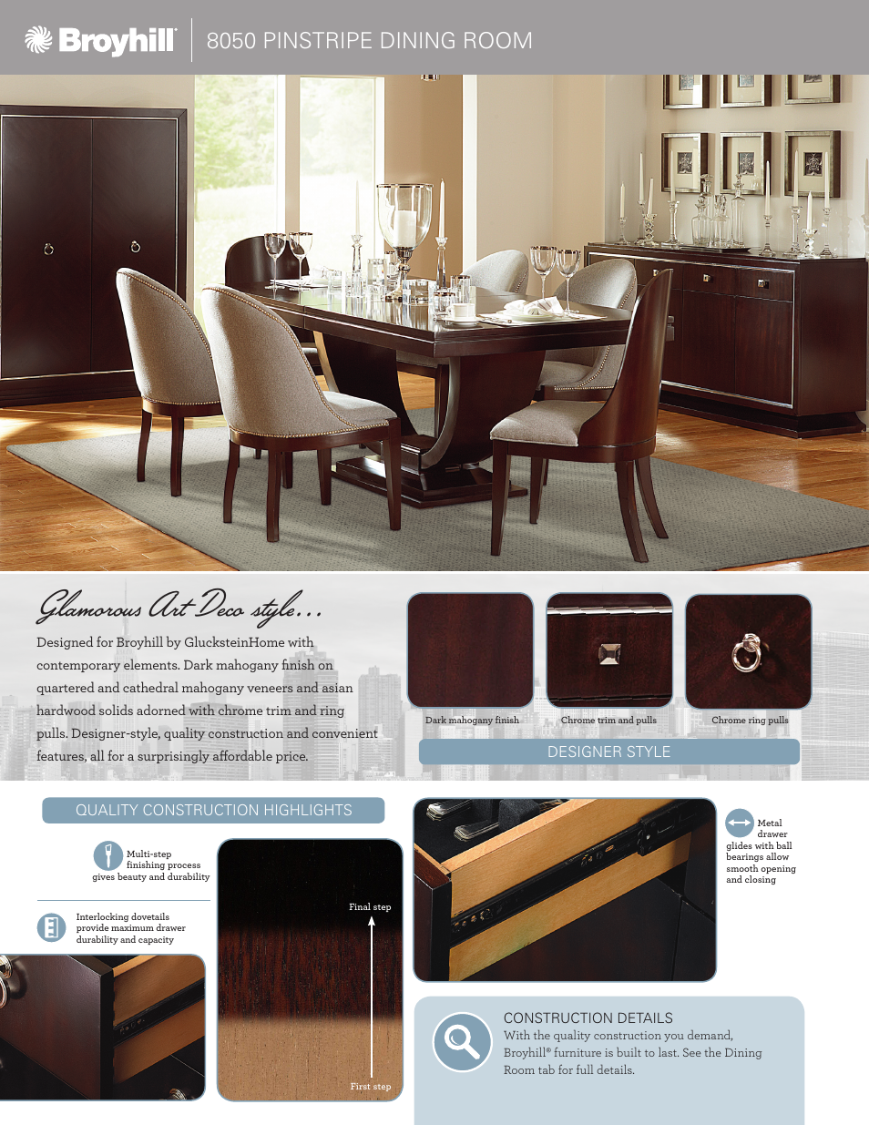 Glamorous art deco style, 8050 pinstripe dining room | Broyhill PINSTRIPE SERVER Product Details User Manual | Page 2 / 4