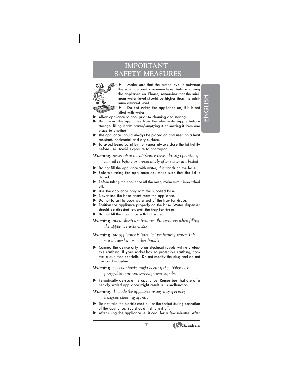 English important safety measures | Binatone EEJ-1555 B-Quick User Manual | Page 5 / 38