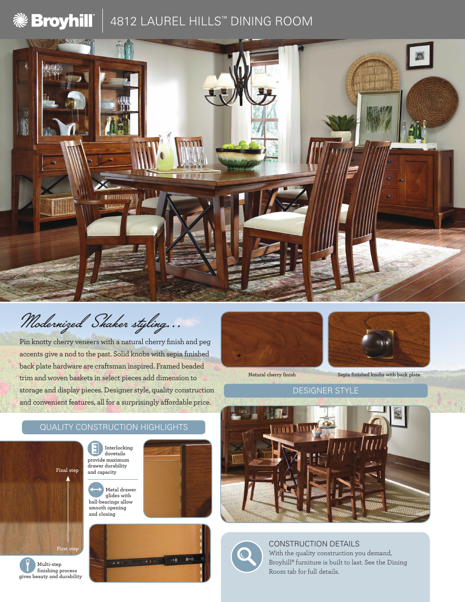 Modernized shaker styling, 4812 laurel hills, Dining room | Broyhill LAUREL HILLS BUFFET Product Details User Manual | Page 2 / 4