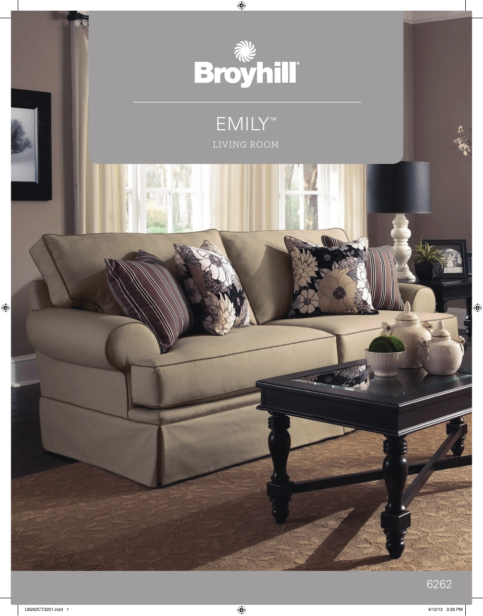 Broyhill EMILY SOFA, CHAIRS, OTTOMAN Product Details User Manual | 2 pages