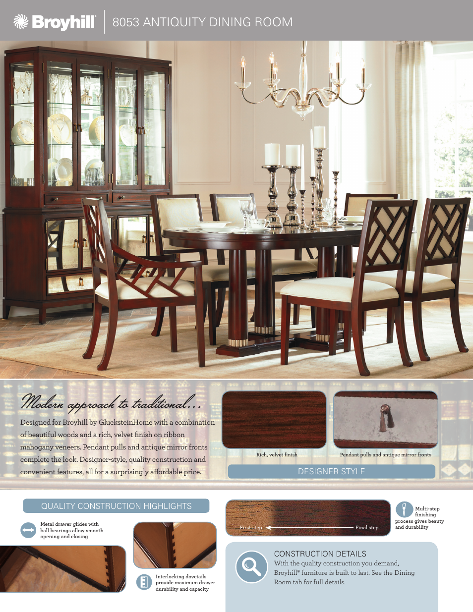 Modern approach to traditional, 8053 antiquity dining room | Broyhill ANTIQUITY SERVER AND HUTCH Product Details User Manual | Page 2 / 4