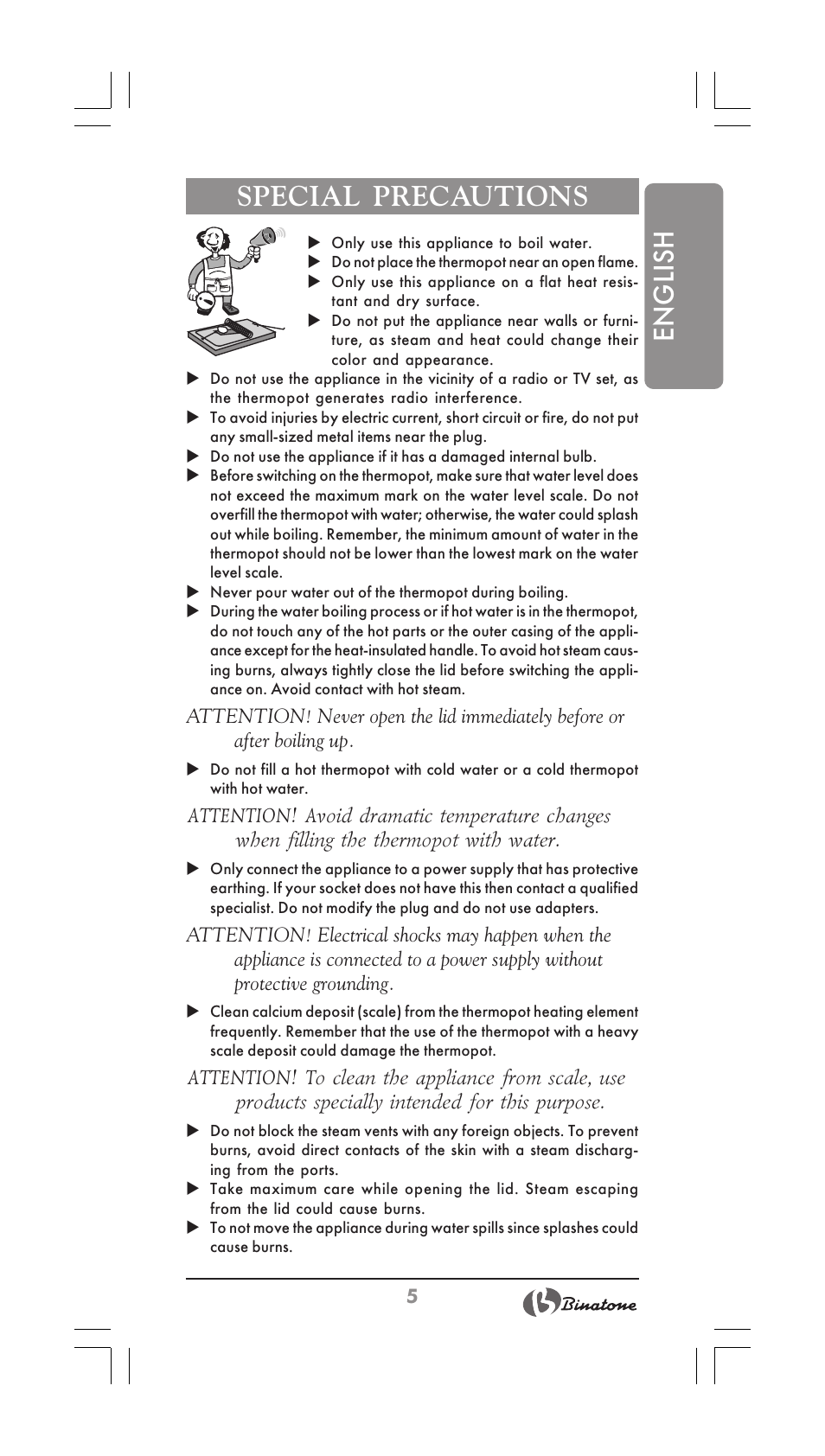 English special precautions | Binatone TP-3050 User Manual | Page 5 / 36