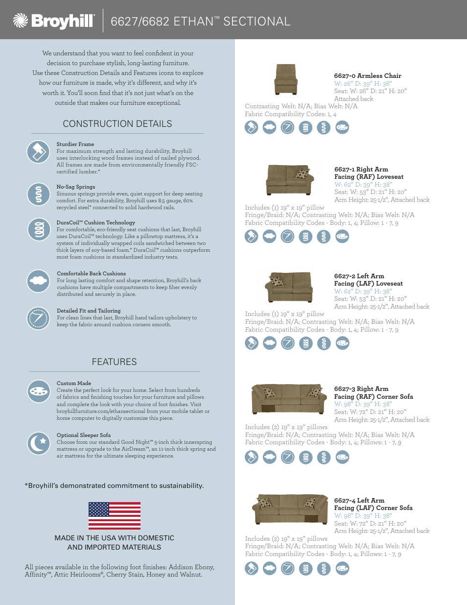 Construction details features | Broyhill ETHAN SECTIONAL Product Details User Manual | Page 2 / 4