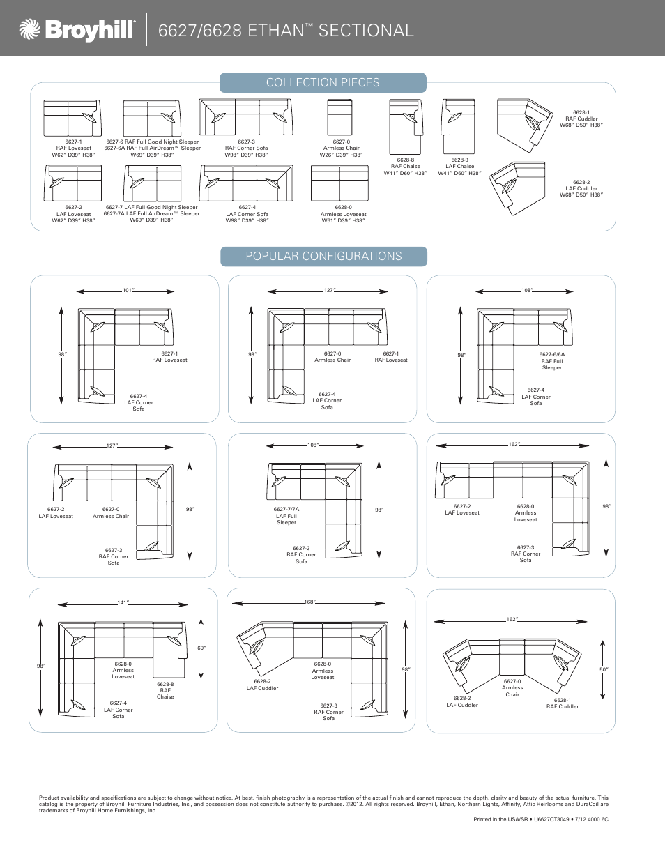 Collection pieces, Popular configurations | Broyhill ETHAN SECTIONAL Product Details User Manual | Page 4 / 4