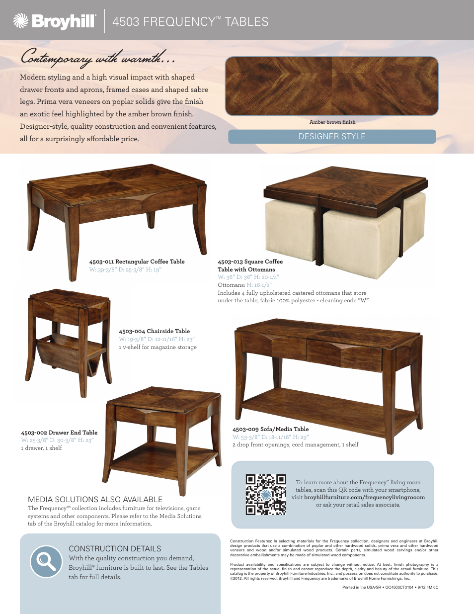 Contemporary with warmth, 4503 frequency, Tables | Broyhill FREQUENCY CHAIRSIDE TABLE Product Details User Manual | Page 2 / 2