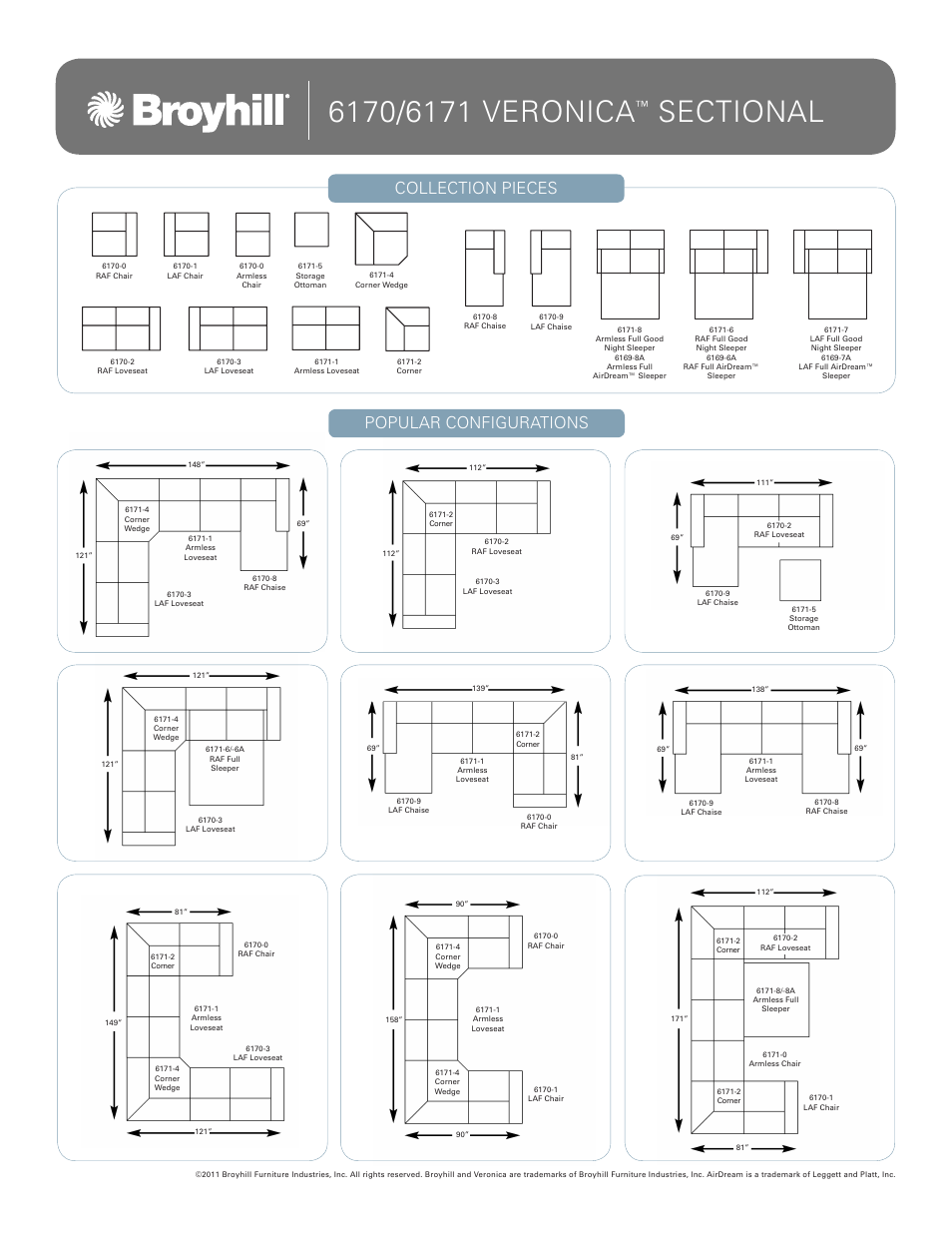 Broyhill VERONICA SECTIONAL Configurations User Manual | 1 page