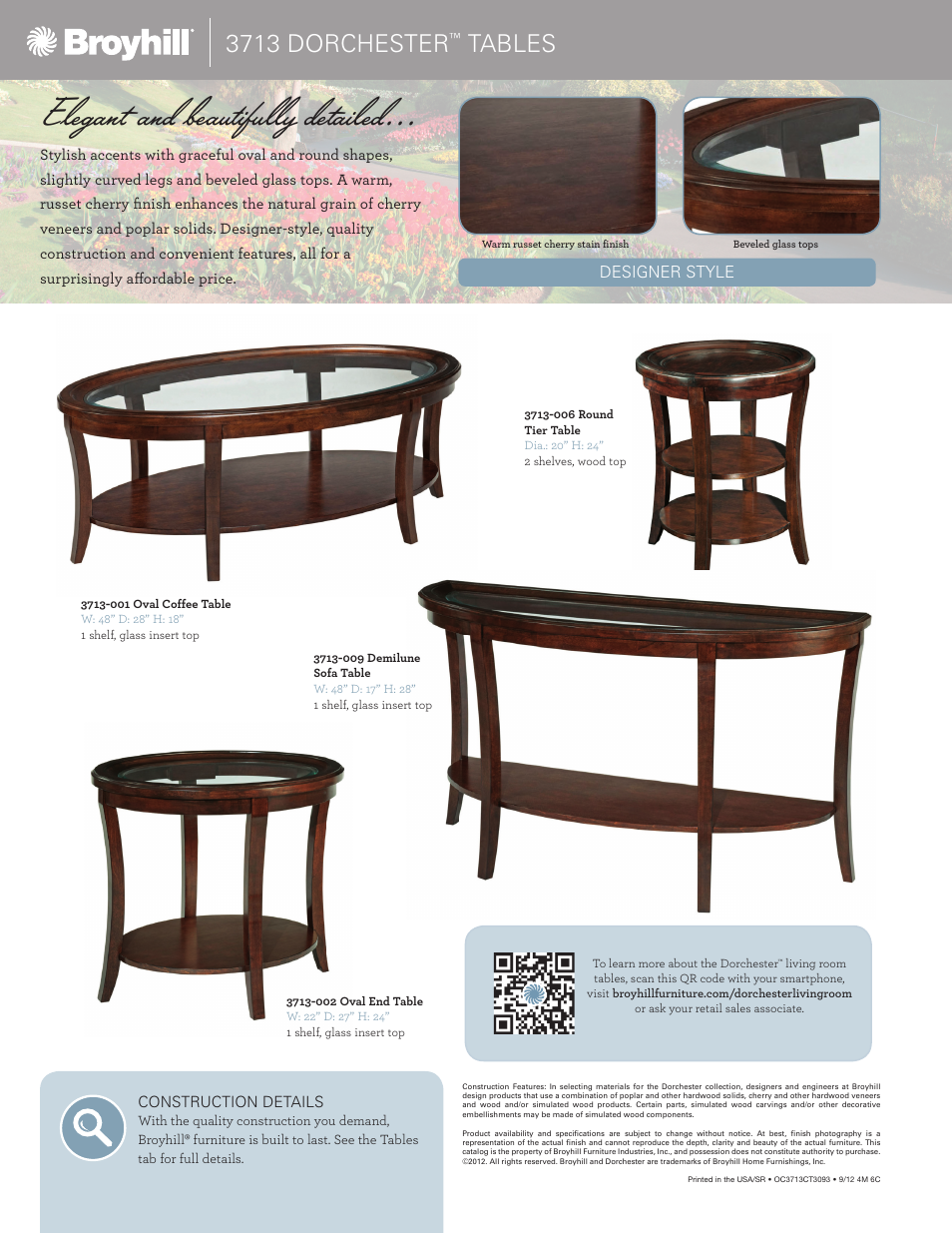 Elegant and beautifully detailed, 3713 dorchester, Tables | Broyhill DORCHESTER DEMILUNE SOFA TABLE Product Details User Manual | Page 2 / 2