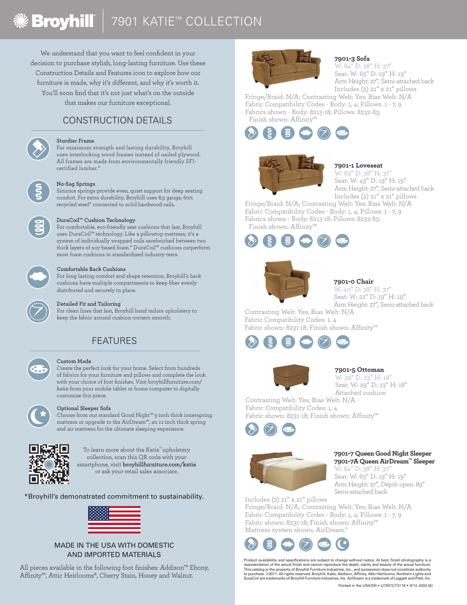 7901 katie, Collection, Construction details features | Broyhill KATIE SOFA, CHAIRS, OTTOMAN Product Details User Manual | Page 2 / 2