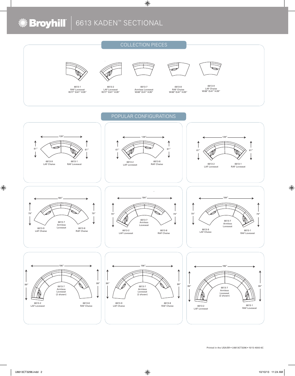 6613 kaden, Collection pieces popular configurations | Broyhill KADEN SECTIONAL Product Details User Manual | Page 4 / 4