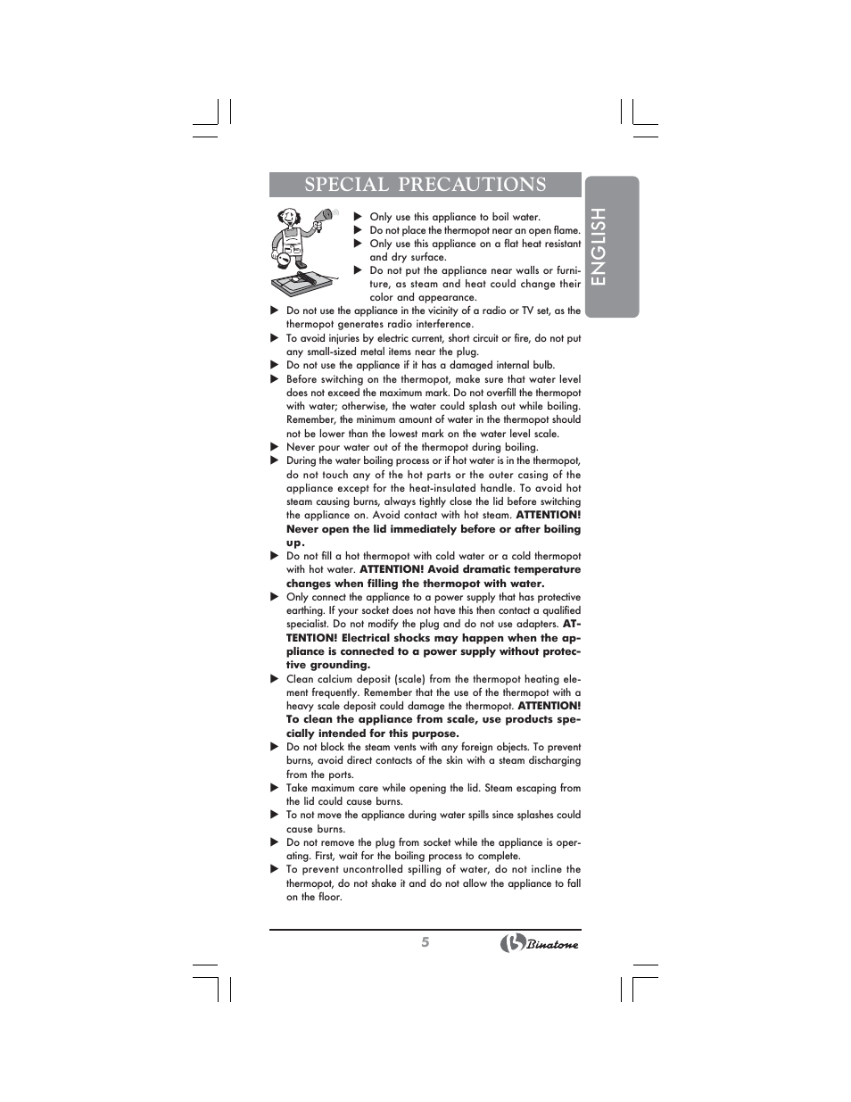 English special precautions | Binatone TP-4050 User Manual | Page 5 / 34