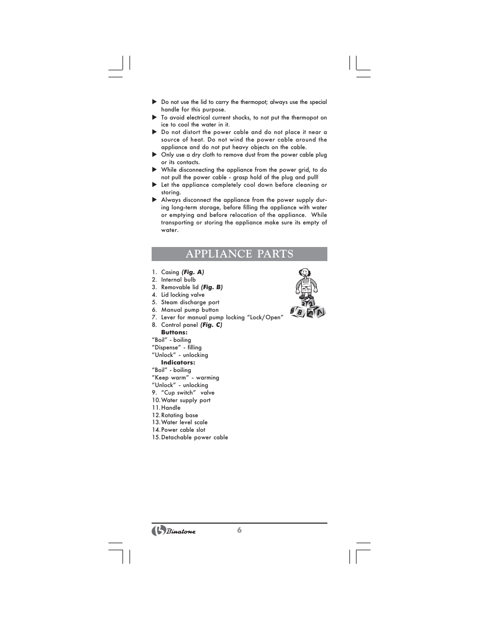 Appliance parts | Binatone TP-4050 User Manual | Page 6 / 34