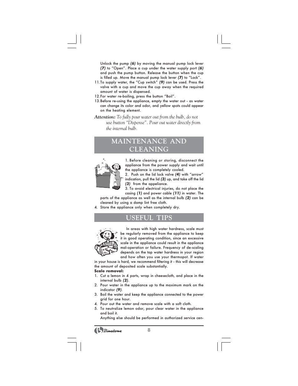 Maintenance and cleaning, Useful tips | Binatone TP-4050 User Manual | Page 8 / 34