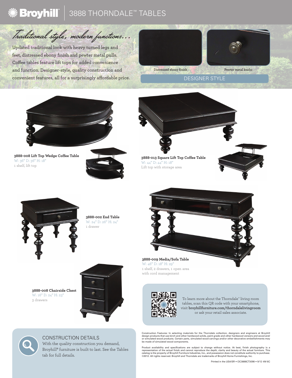 Traditional style, modern functions, 3888 thorndale, Tables | Broyhill THORNDALE CHAIRSIDE CHEST Product Details User Manual | Page 2 / 2