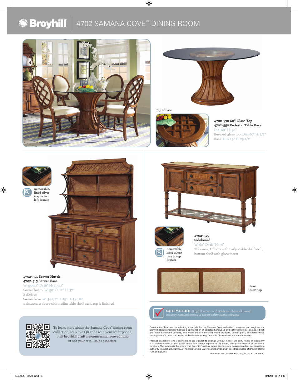 4702 samana cove, Dining room | Broyhill SAMANA COVE ADJUSTABLE-HEIGHT LEG DINING TABLE Product Details User Manual | Page 4 / 4