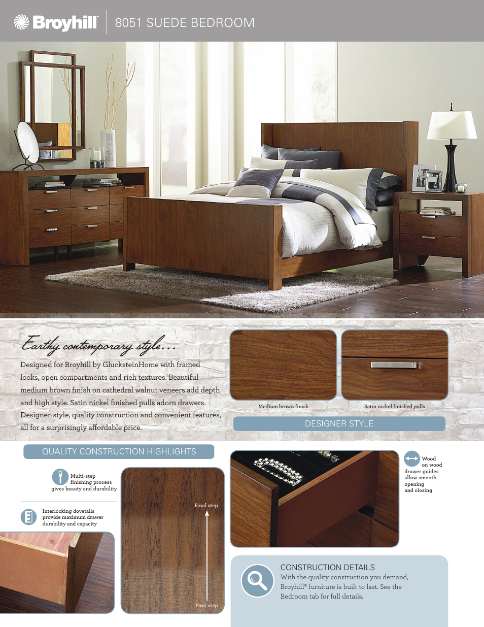 Earthy contemporary style, 8051 suede bedroom | Broyhill SUEDE DRESSER MIRROR Product Details User Manual | Page 2 / 4