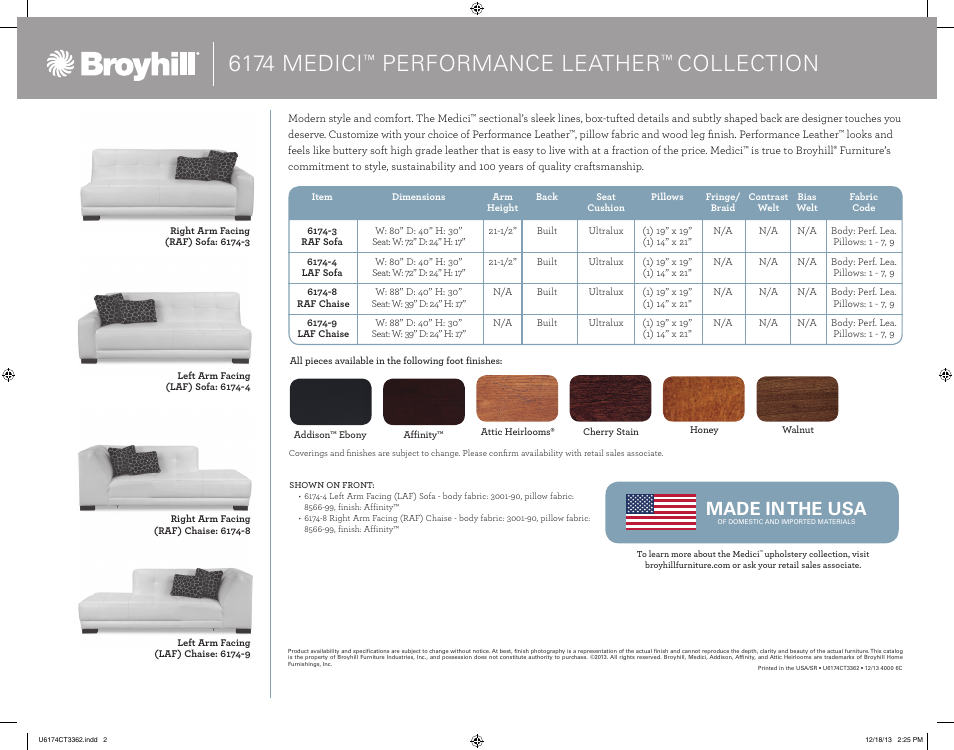 6174 medici, Performance leather, Collection | Made in the usa | Broyhill MEDICI SECTIONAL Product Details User Manual | Page 2 / 2