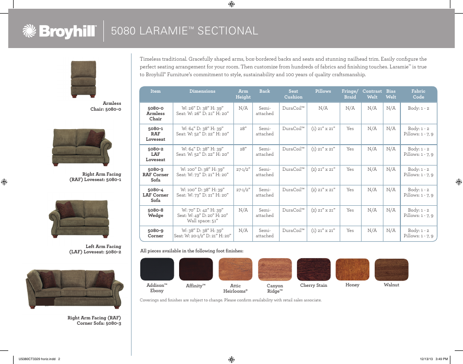 5080 laramie | Broyhill LARAMIE SECTIONAL Product Details User Manual | Page 2 / 4