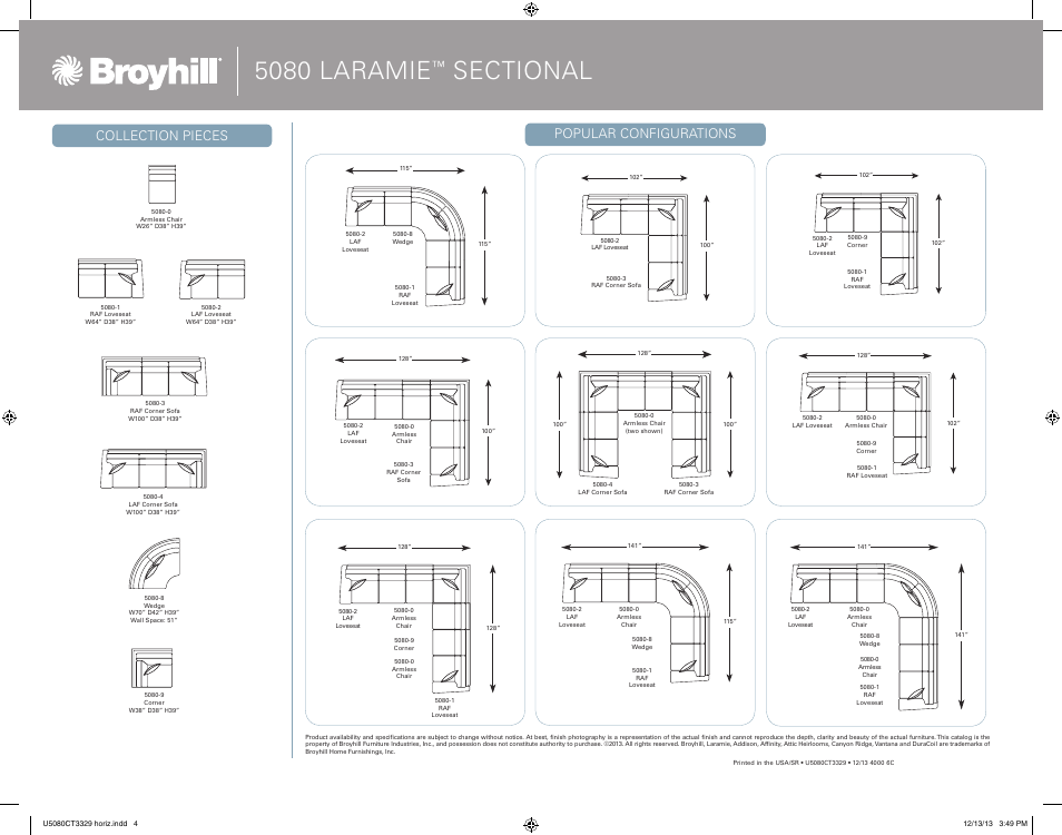 5080 laramie, Popular configurations collection pieces | Broyhill LARAMIE SECTIONAL Product Details User Manual | Page 4 / 4