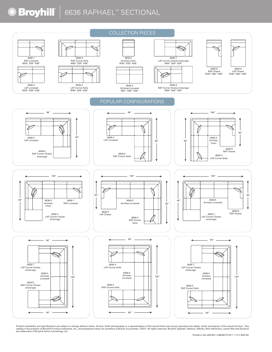 6636 raphael, Collection pieces, Popular configurations | Broyhill RAPHAEL SECTIONAL Product Details User Manual | Page 4 / 4