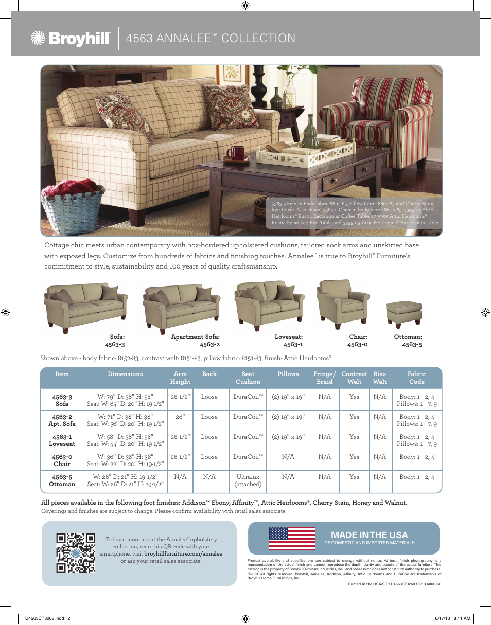 4563 annalee, Collection | Broyhill ANNALEE APARTMENT SOFA Product Details User Manual | Page 2 / 2