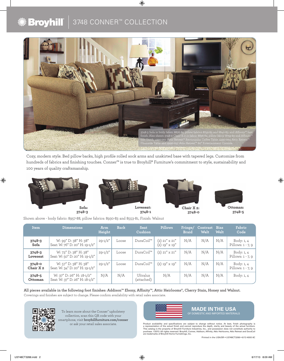 3748 conner, Collection | Broyhill CONNER OTTOMAN Product Details User Manual | Page 2 / 2