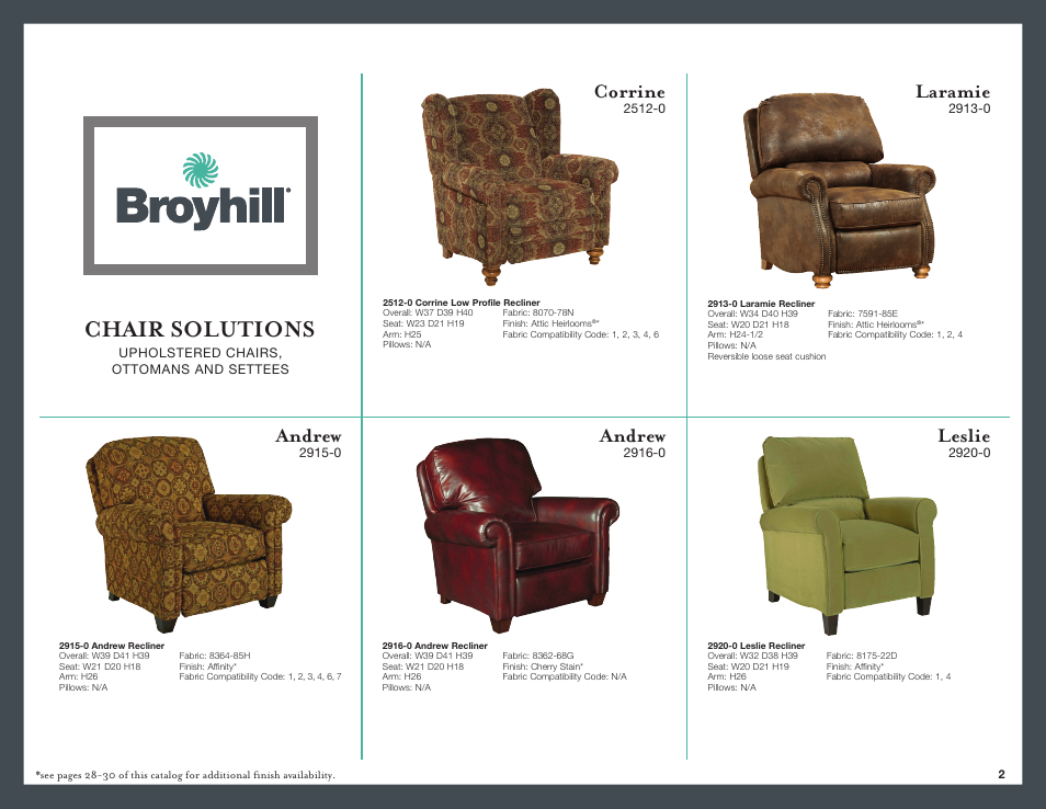 Chair solutions, Corrine, Laramie | Andrew, Leslie | Broyhill BRIDGET SQUARE COCKTAIL OTTOMAN Product Details User Manual | Page 3 / 32