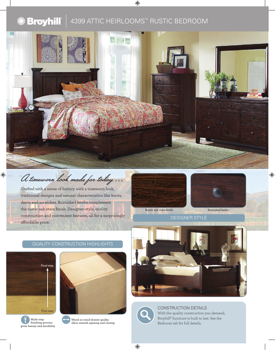 A timeworn look made for today, 4399 attic heirlooms, Rustic bedroom | Broyhill ATTIC HEIRLOOMS DRESSER MIRROR Product Details User Manual | Page 6 / 8