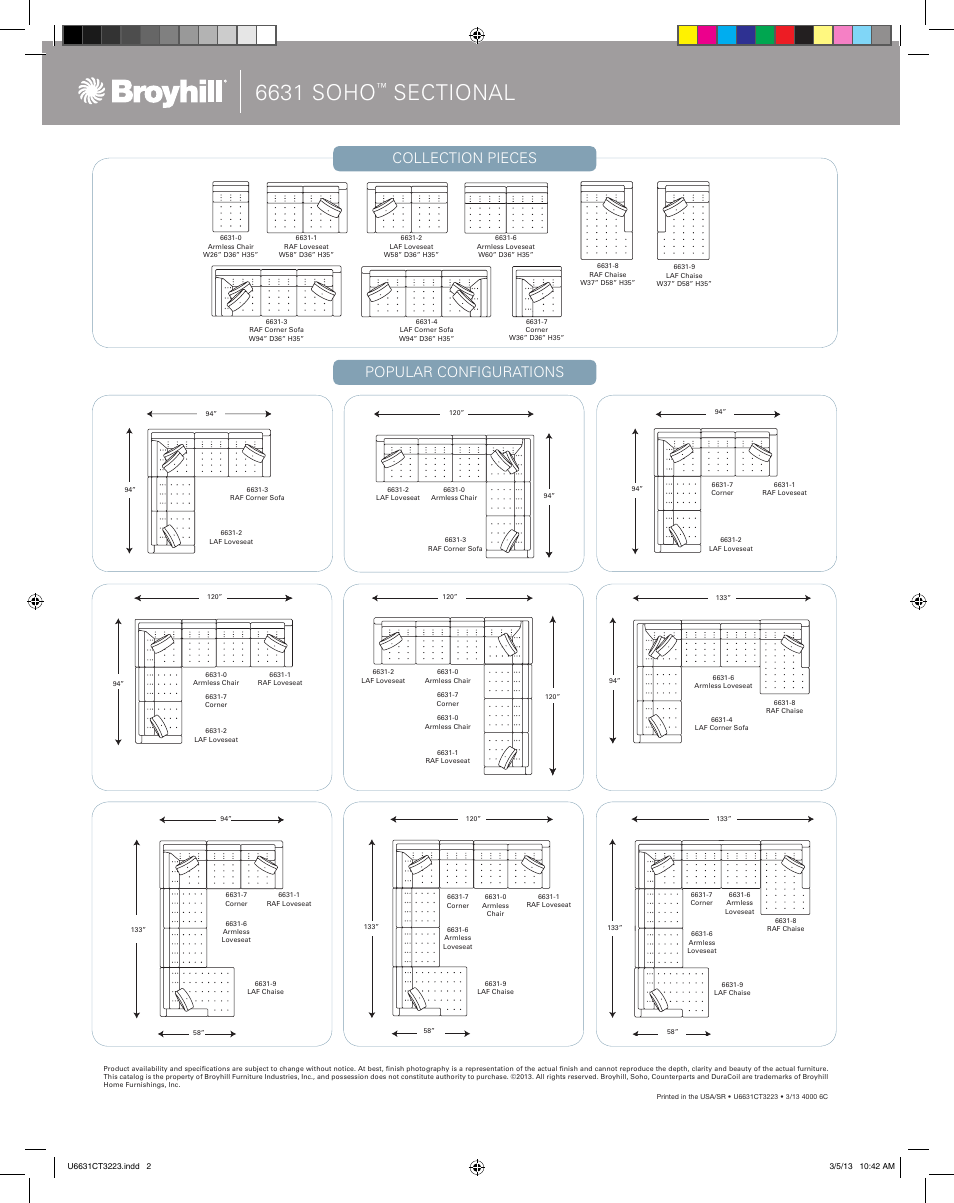 6631 soho, Collection pieces, Popular configurations | Broyhill SOHO SECTIONAL Product Details User Manual | Page 4 / 4