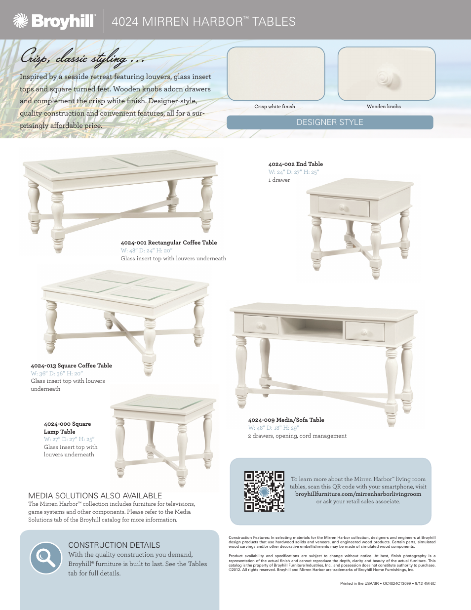 Crisp, classic styling, 4024 mirren harbor, Tables | Broyhill MIRREN HARBOR 60" ENTERTAINMENT CONSOLE Product Details User Manual | Page 2 / 2