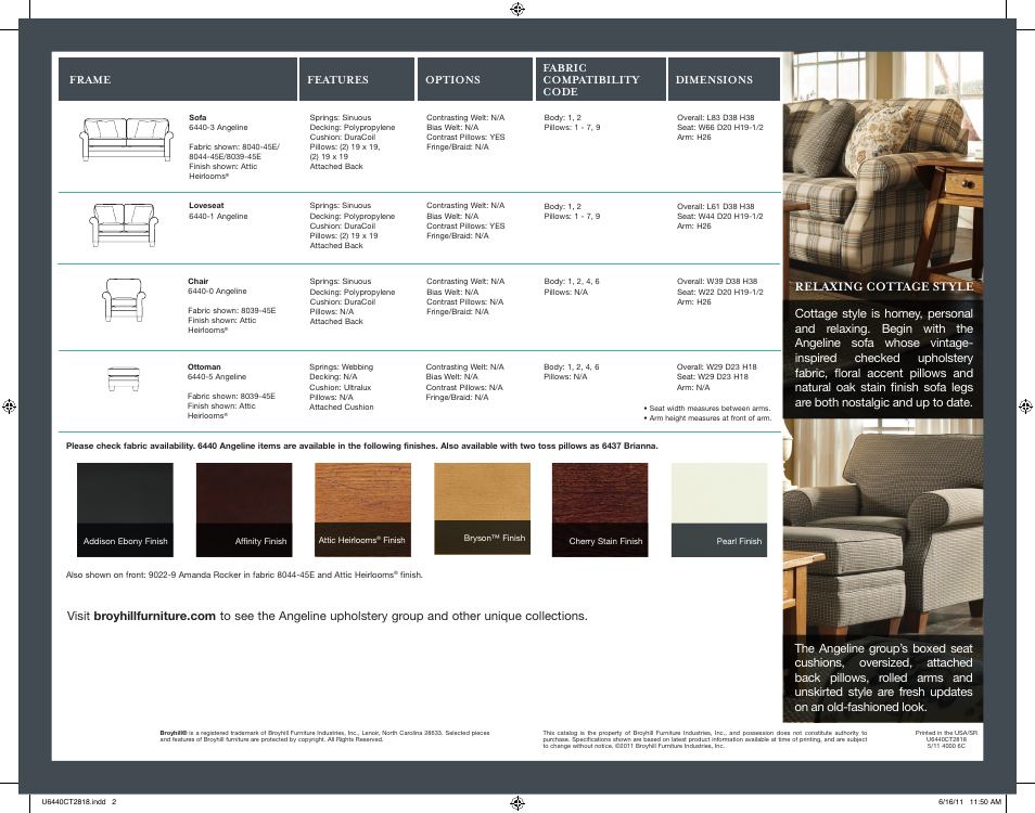 Relaxing cottage style, Dimensions | Broyhill ANGELINE SOFA, CHAIRS, OTTOMAN Product Details User Manual | Page 2 / 2