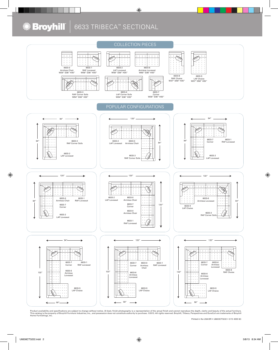 6633 tribeca, Collection pieces, Popular configurations | Broyhill TRIBECA SECTIONAL, OTTOMAN Product Details User Manual | Page 4 / 4