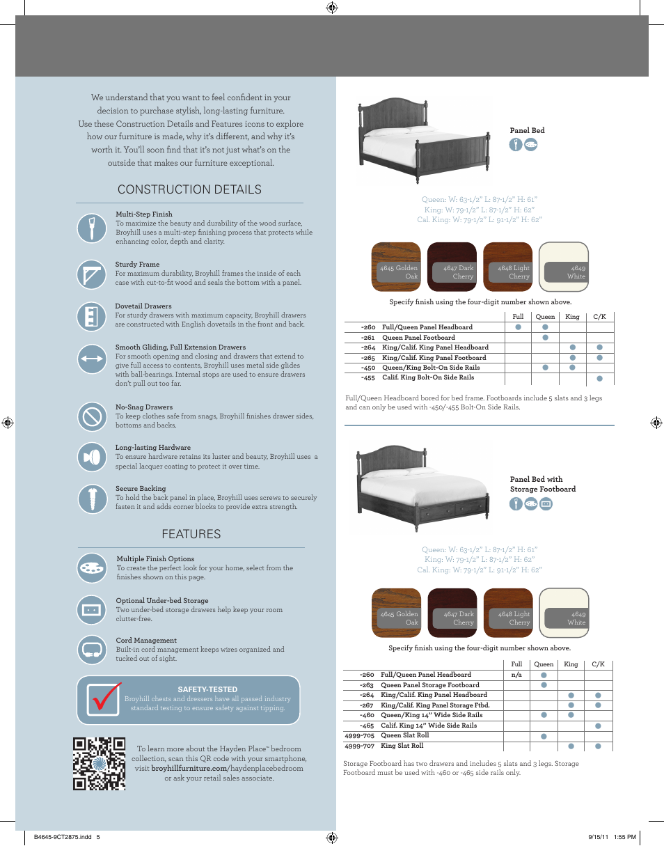 Construction details, Features | Broyhill HAYDEN PLACE ARCHED MIRROR Product Details User Manual | Page 3 / 4