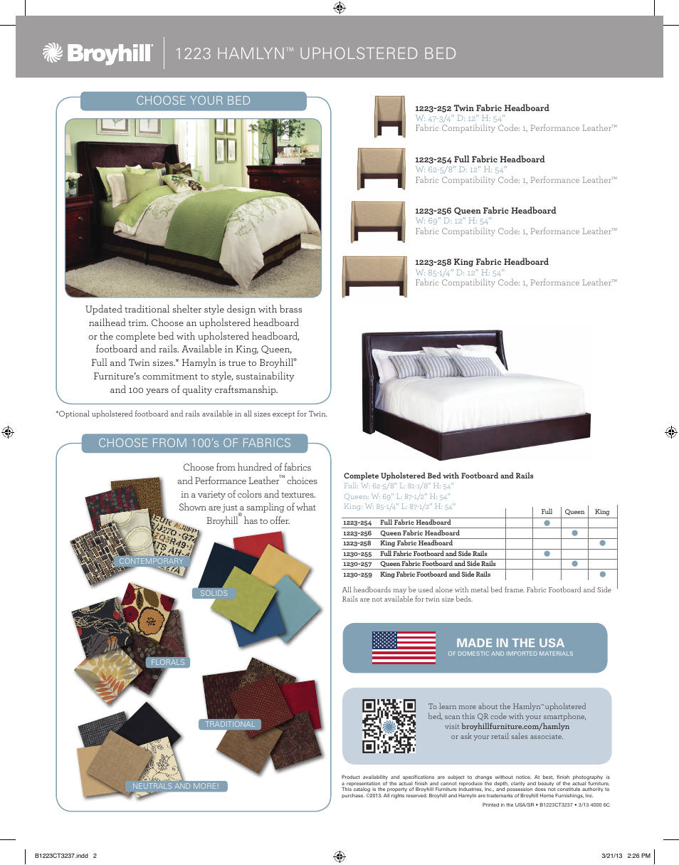 1223 hamlyn, Upholstered bed | Broyhill ANDRINA UPHOLSTERED BED Product Details User Manual | Page 4 / 8