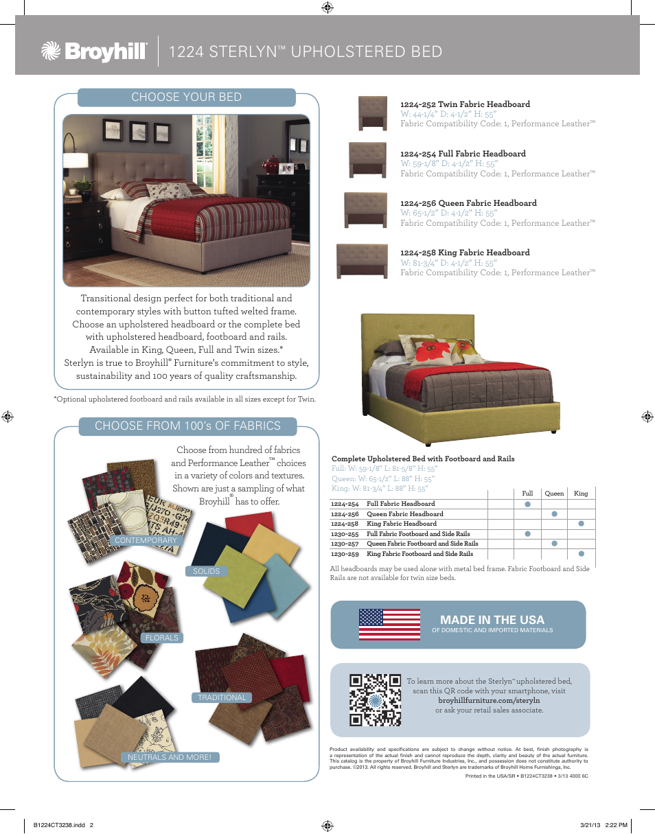 1224 sterlyn, Upholstered bed | Broyhill ANDRINA UPHOLSTERED BED Product Details User Manual | Page 6 / 8