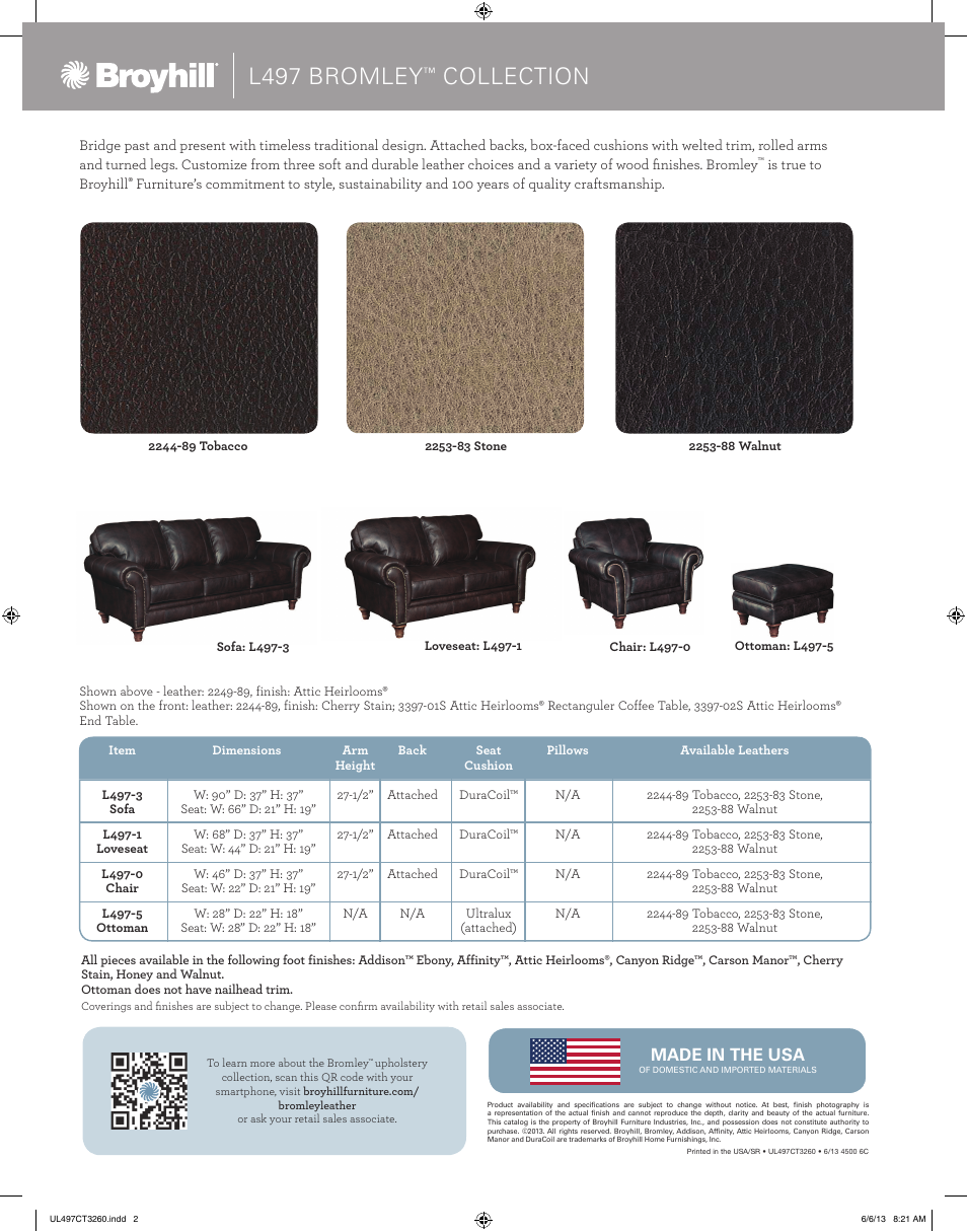 L497 bromley, Collection | Broyhill BROMLEY OTTOMAN Product Details User Manual | Page 2 / 2