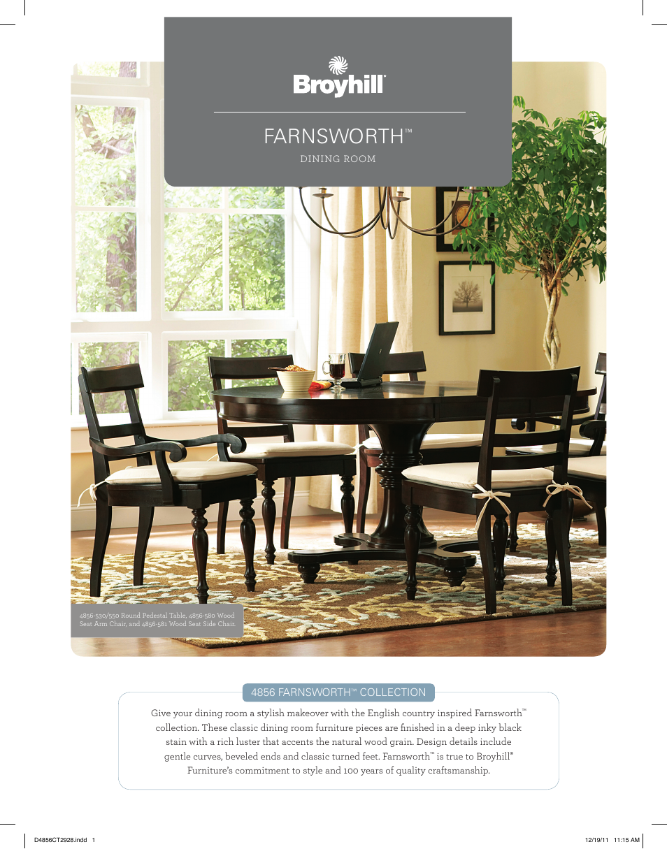 Broyhill FARNSWORTH ROUND PEDESTAL TABLE Product Details User Manual | 2 pages