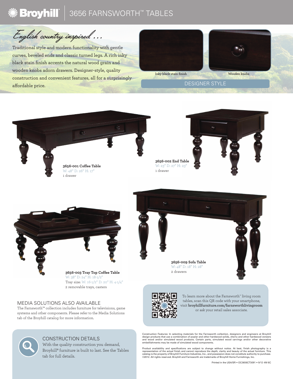 English country inspired, 3656 farnsworth, Tables | Broyhill FARNSWORTH END TABLE Product Details User Manual | Page 2 / 2