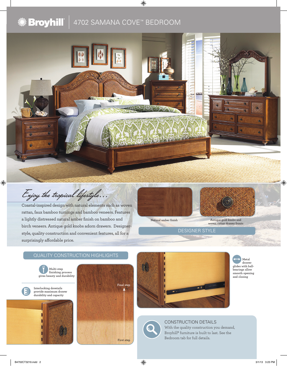 Enjoy the tropical lifestyle, 4702 samana cove, Bedroom | Broyhill SAMANA COVE DRAWER DRESSER, CHEST, NIGHTSTAND Product Details User Manual | Page 2 / 4