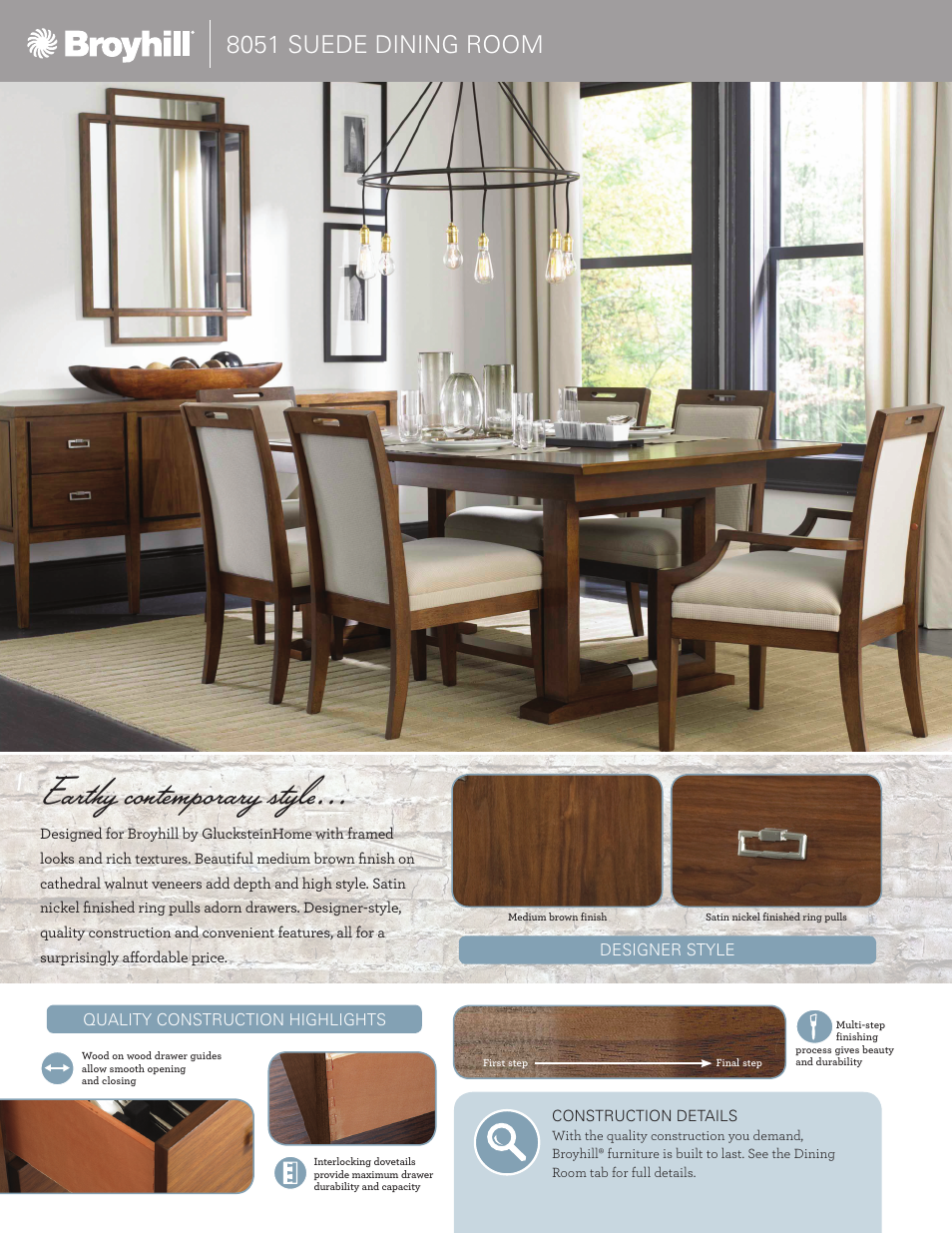 Earthy contemporary style, 8051 suede dining room | Broyhill SUEDE SIDEBOARD Product Details User Manual | Page 2 / 4