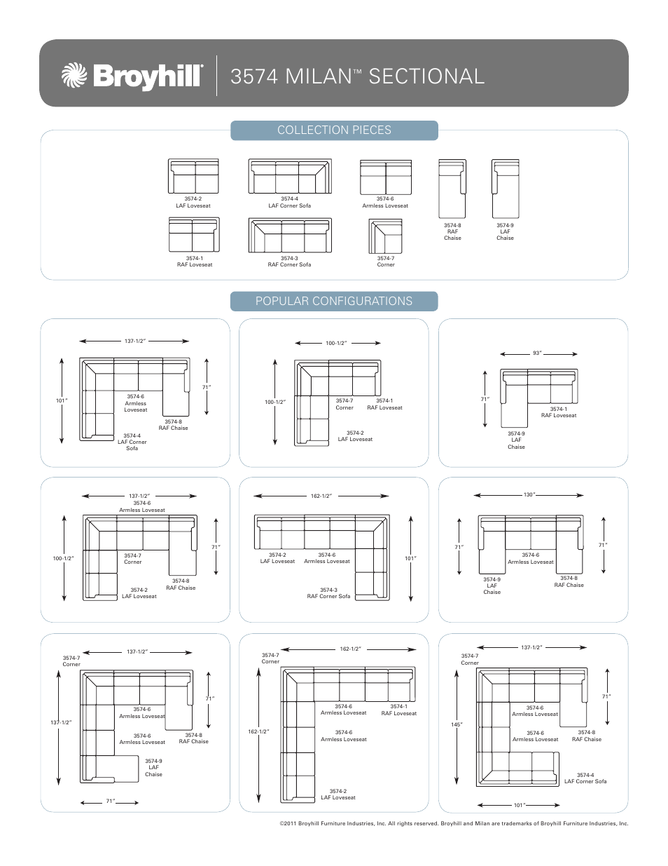 Broyhill MILAN SECTIONAL Configurations User Manual | 1 page