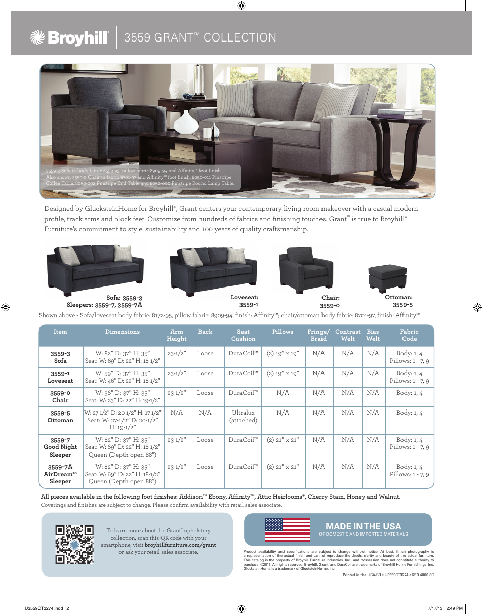 3559 grant, Collection | Broyhill GRANT SOFA, CHAIRS, OTTOMAN Product Details User Manual | Page 2 / 2