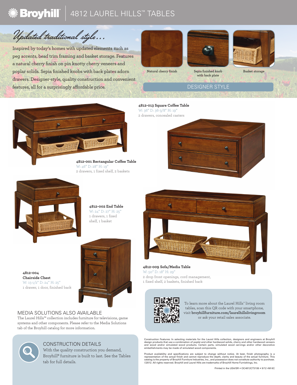 Updated traditional style, 4812 laurel hills, Tables | Broyhill LAUREL HILLS CHAIRSIDE CHEST Product Details User Manual | Page 2 / 2