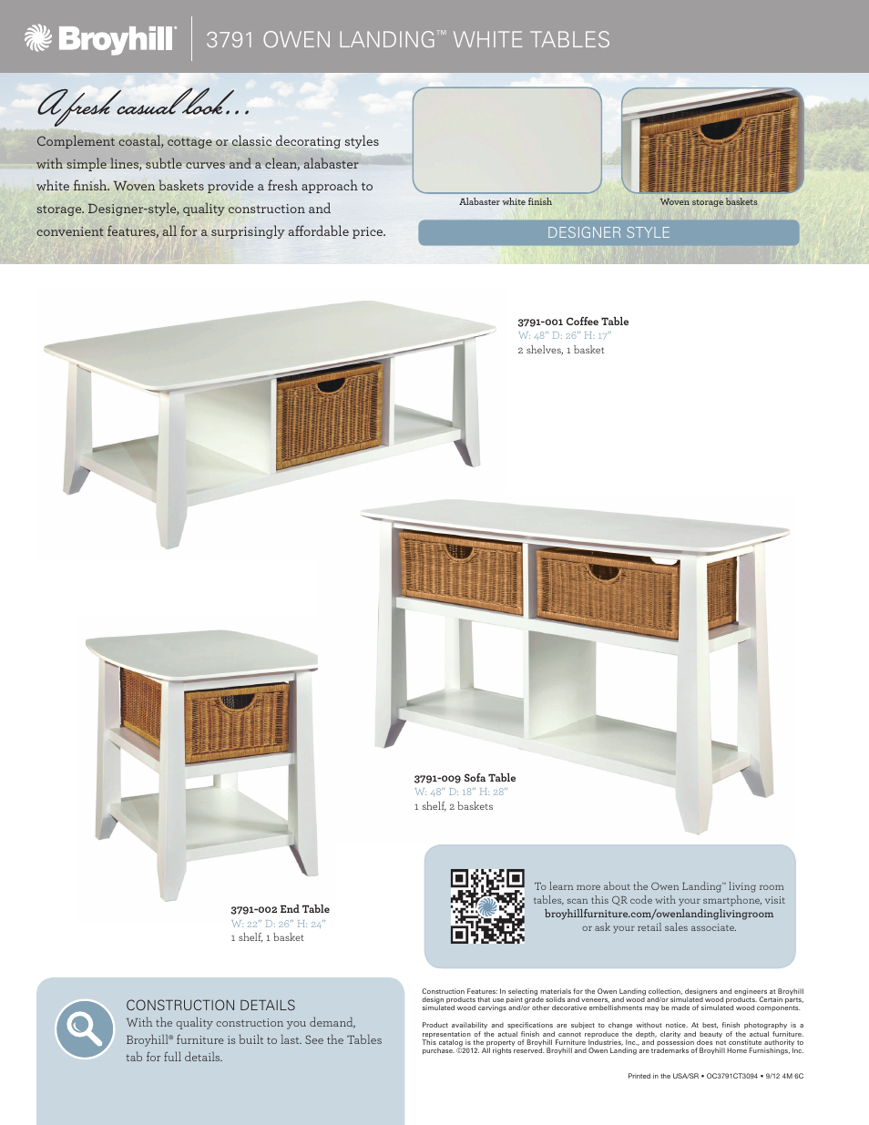 A fresh casual look, 3791 owen landing, White tables | Broyhill OWEN LANDING SOFA TABLE Product Details User Manual | Page 2 / 2